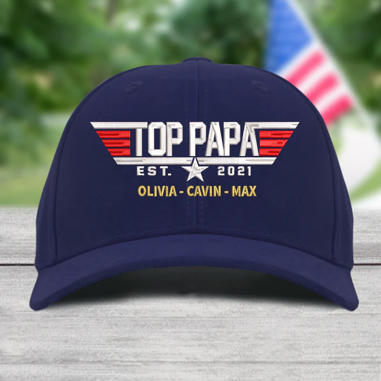 Personalized Papa Top With Grandkids Embroidered Cap