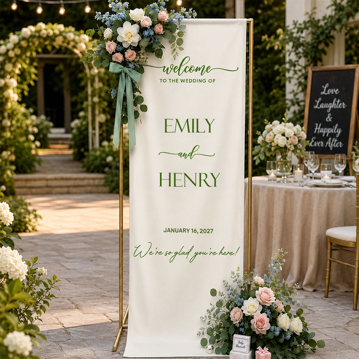 Minimalist Welcome To The Wedding Of Us - Personalized Vertical Banner