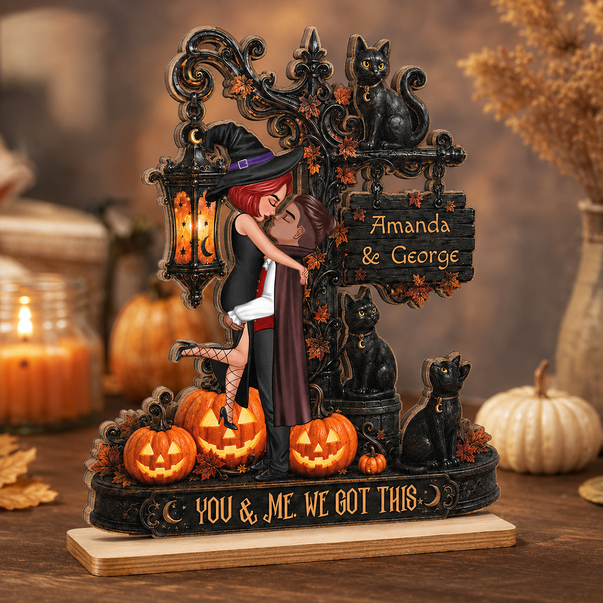 Till Death Do Us Part Couple - Personalized Wooden Plaque - Halloween Fall Decor for Her