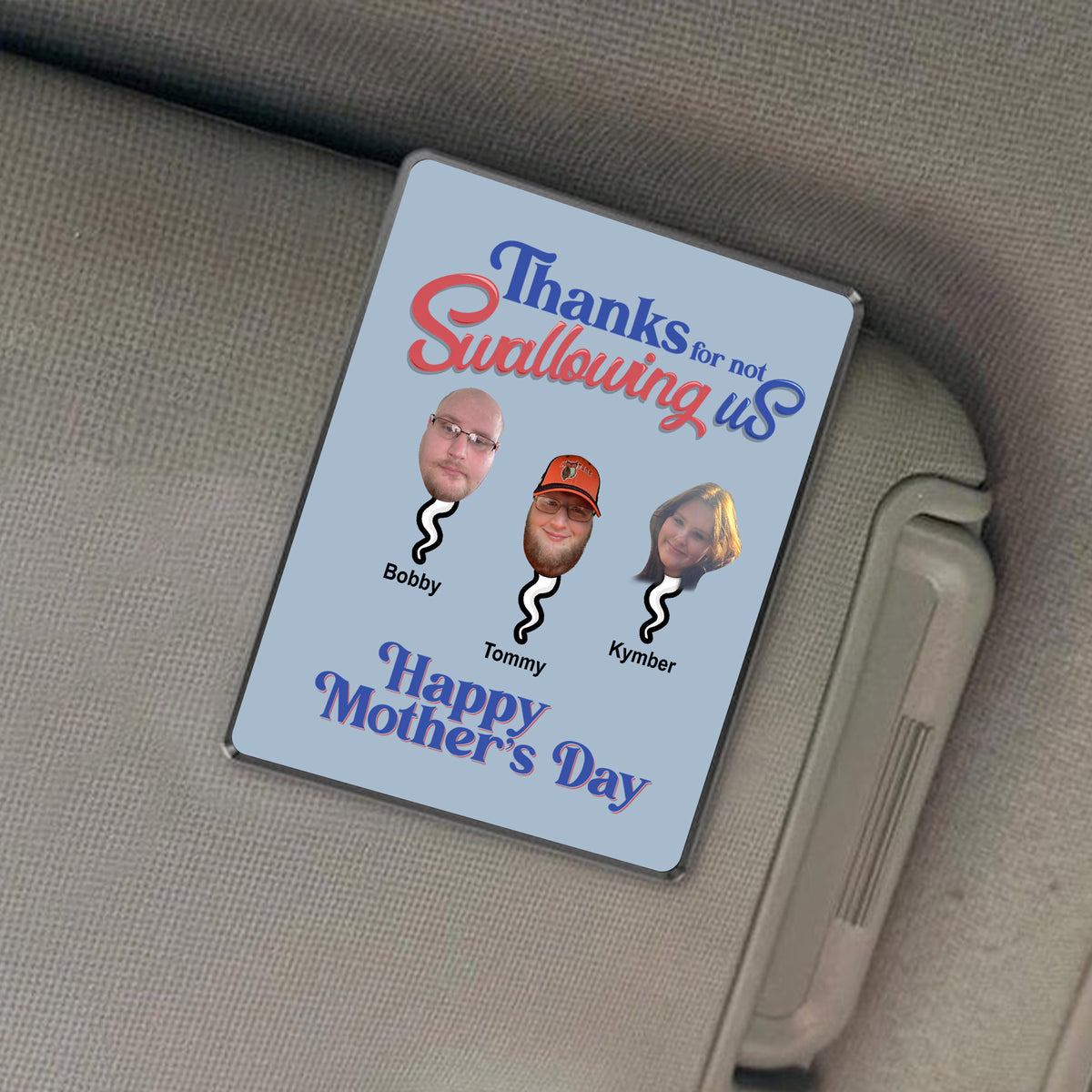 Personalized Car Visor Clip - Thanks For Not Swallowing Us - Funny Mother's Day Birthday Gift For Mom Mother Wife