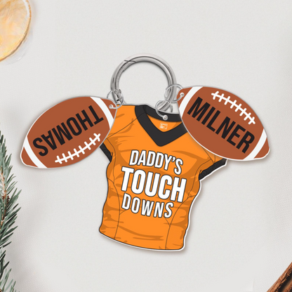 Daddy's Touchdowns Keychain, Personalized Father's Day Gift, Custom Football Dad Gift, Dad Gift From Son Daughter, Daddy's Team Keyring