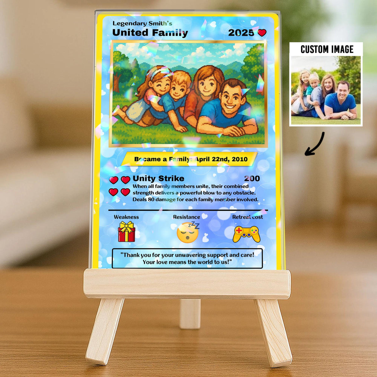 Personalized United Family Card Hologram Style, Personalized Poke Family Card Custom Family Photo Hologram Ornament, Custom Anniversary Card