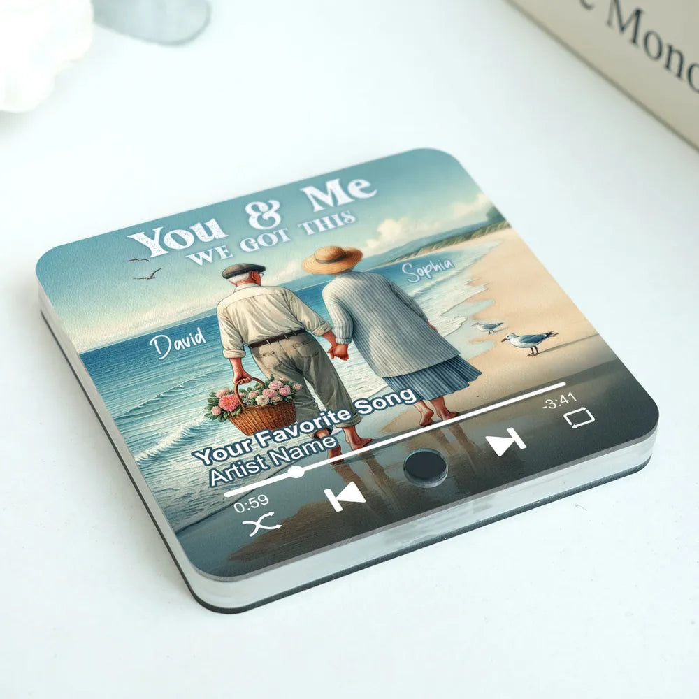 Old Couple Walking On Beach Favorite Song Personalized Music Fridge Magnet, Valentine's Gift For Her, Gift For Him