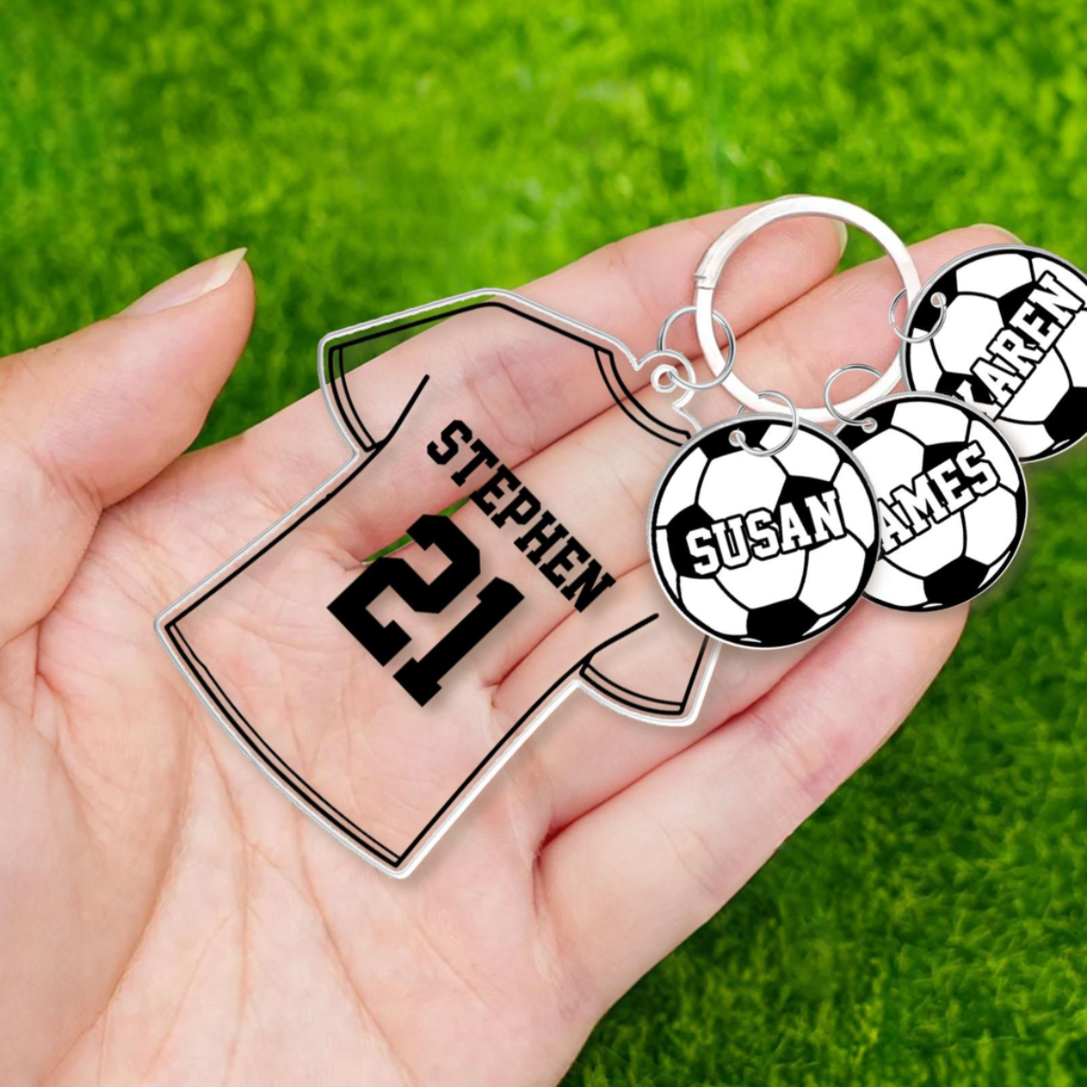 Personalized Soccer Keychain For Dad, Custom Kids Name Soccer Acrylic Keychain, Father's Day Gifts, Keychain Gift for Dad, Boyfriend Gift