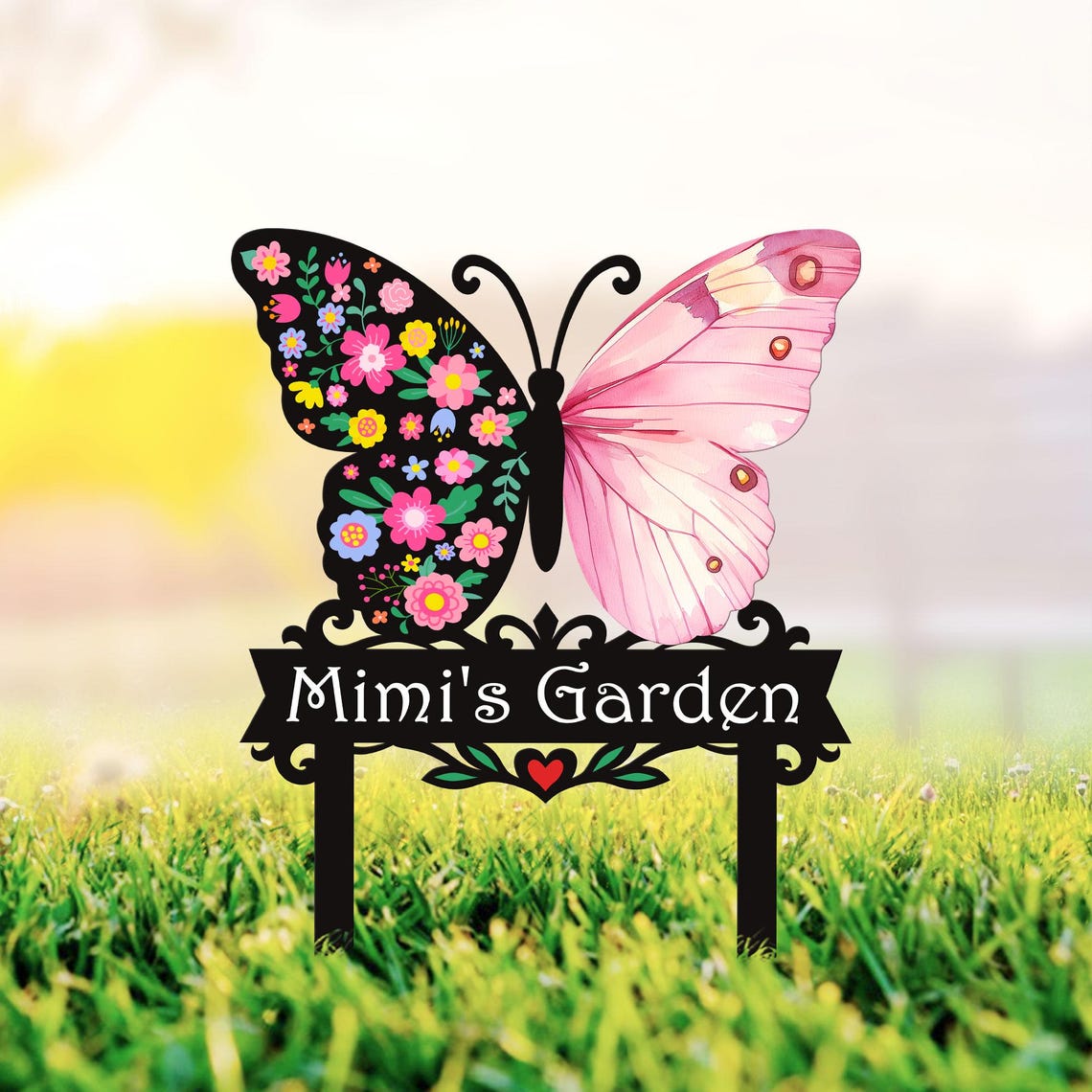 Custom Butterfly Garden Sign With Stakes, Butterfly Metal Sign, Mother's Day Gift, Flower Bed Decor, Metal Yard Art, Nana's Blessings