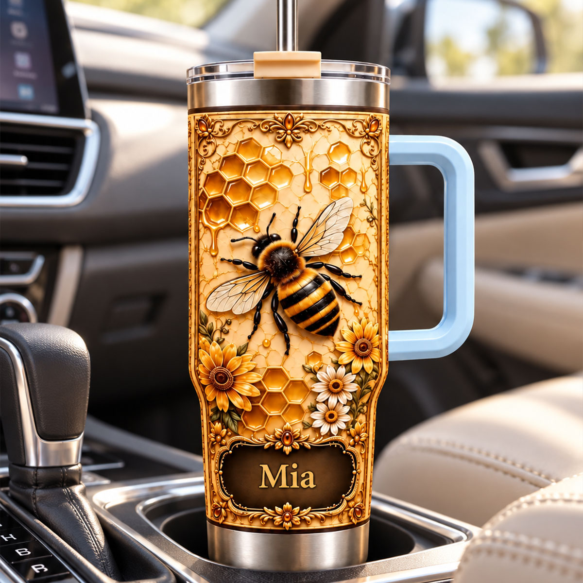 Floral Bee And Honey - Personalized Tumbler