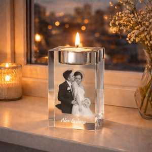 Custom 3D Crystal Photo Portrait, Engraved Crystal Photo With Candle Holder, 3D Crystal Photo Gift for Pet, Memorial Candle Votive, Gift for Mum