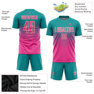 Custom Teal Pink-Cream Sublimation Soccer Uniform Jersey