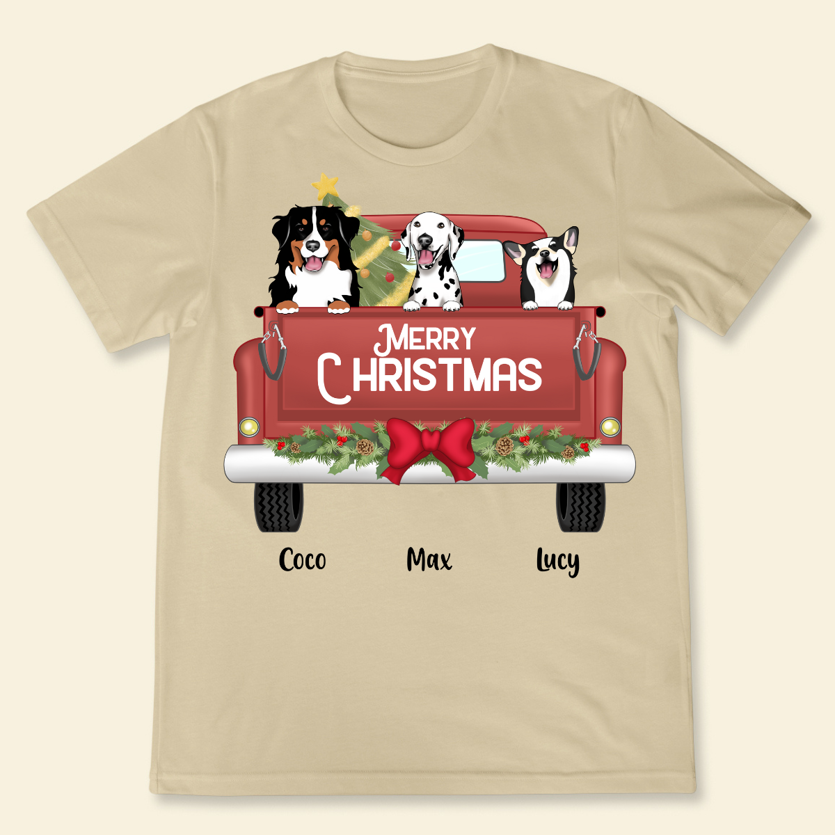 Merry Christmas Custom Dog Breed Christmas Truck Personalized T Shirt Winter Season Gift For Best Friends , Christmas Gift For Dog Lovers