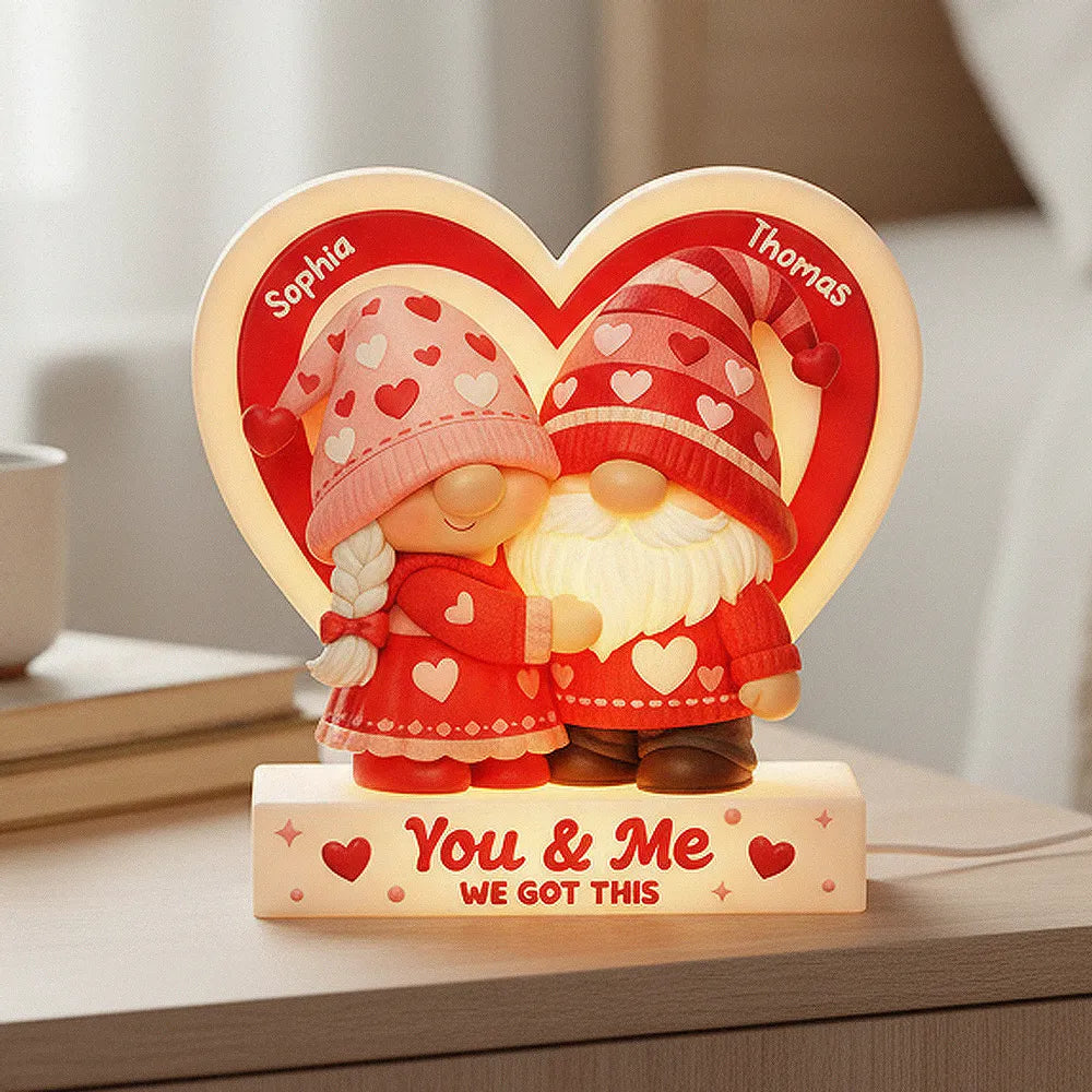 Eternal Love Gnome Couple - Personalized Acrylic Light Box - Valentine's Day Gift For Couple, For Him, For Her