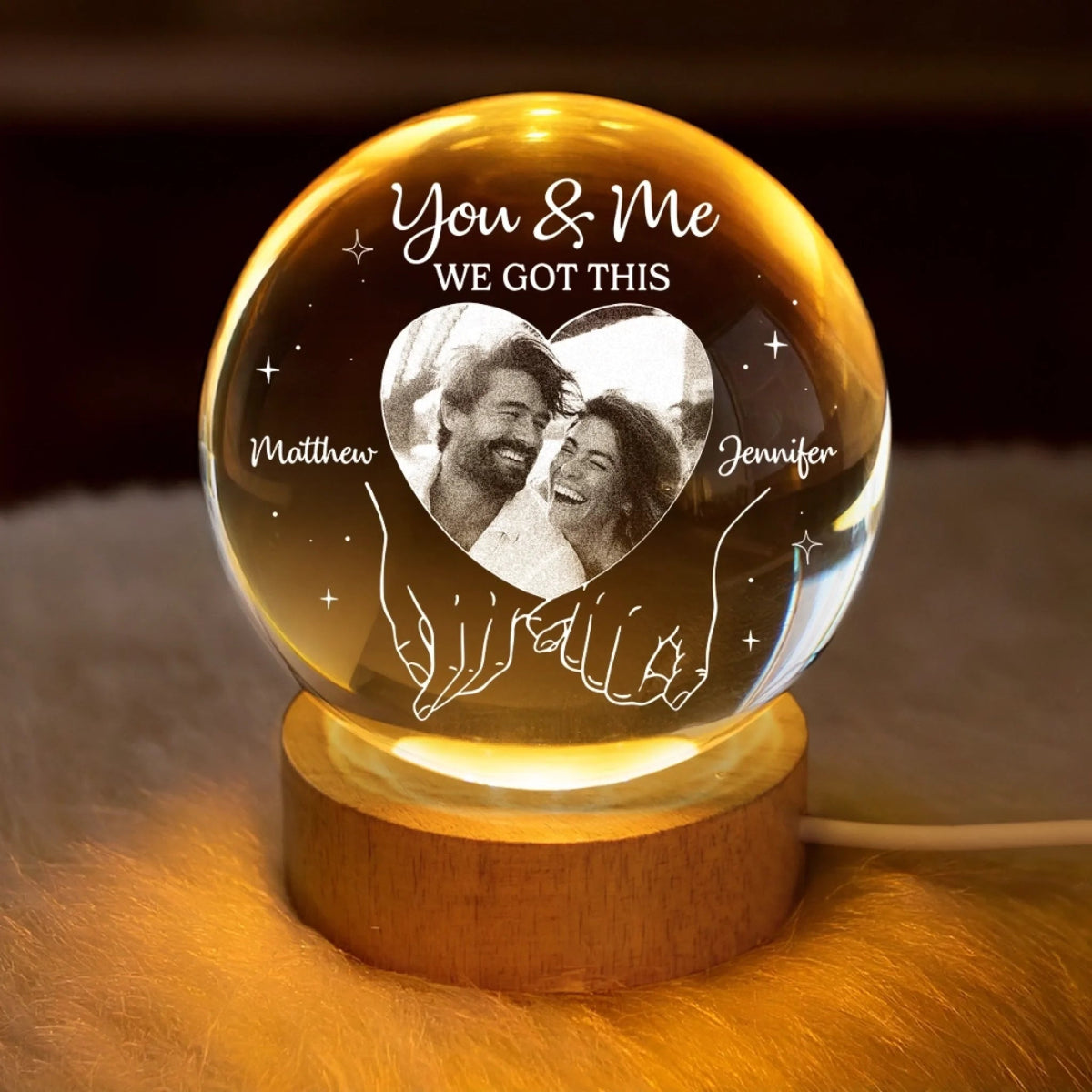 You & Me We Got This - Personalized Crystal Ball LED Night Light - Gift For Couple