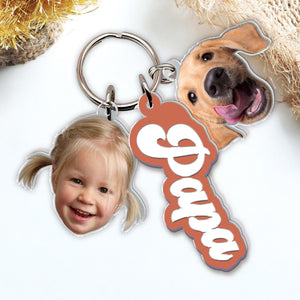 Personalized Father's Day Gift for Dad, Custom Father Keychain With Kids Face Charm, Grandpa Keychain Gift From Grandkids, Dog Owner Gift