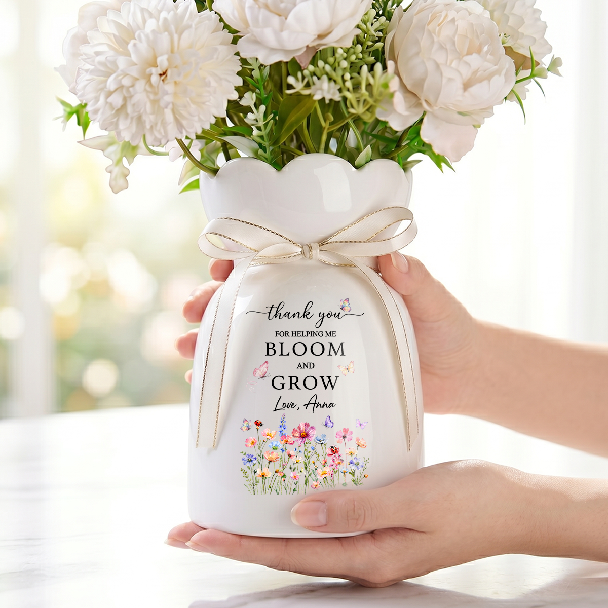 Thanks Teacher Back To School Personalized Ribbon Tie Flower Vase