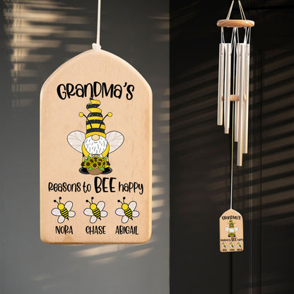 Grandma's Reason To Bee Happy, Cute Grandkid Bee - Personalized Windchime - Gift For Grandma, Mother's Day, Birthday Gift