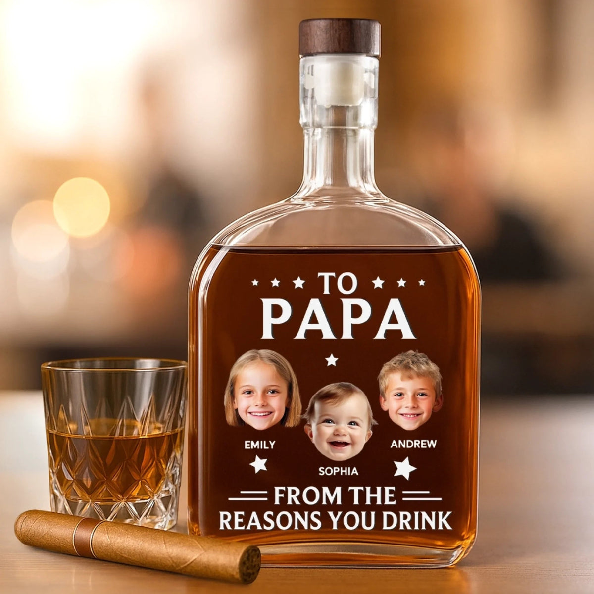 To Dad From The Reasons You Drink Custom Kid's Face - Personalized Whiskey Bottle - Gift For Dad, Papa, Father's Day