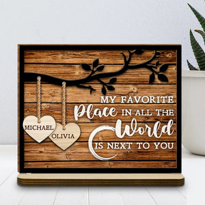 Tree Hearts - Personalized Wooden Plaque With Flat Base - Anniversary Gift, Valentine's Day Gift For Couple