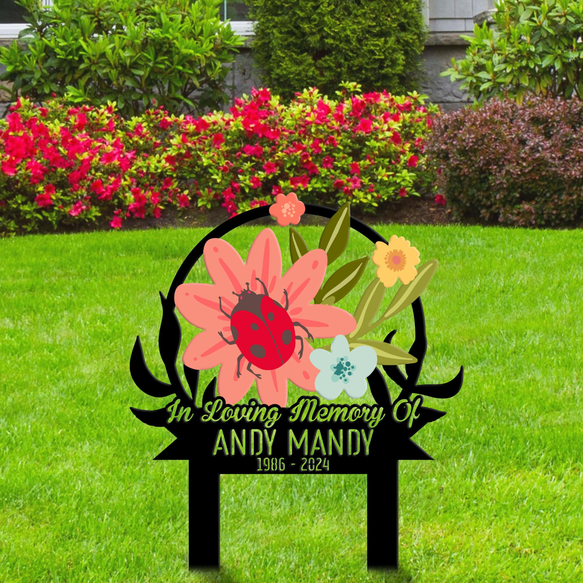 Custom Ladybugs Flower Memorial Stake, Personalized Mom Loss Ladybug Garden Memorial, Memorial Plaque, Cemetery Stake, Remembrance Gift