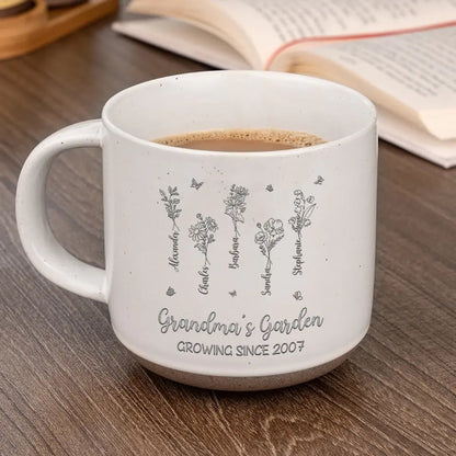 Love Grows Here - Personalized Engraved Pottery Mug - Gift For Mom, Grandma, Mother's Day, Birthday Gift