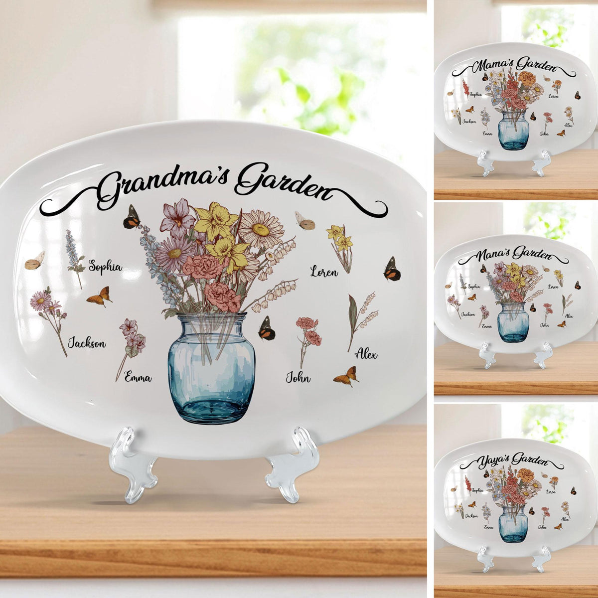 Personalized Mommy's Garden Platter, Custom Mom Plate With Kids Names, Birth Flower Platter, Mother's Day Gift for Mom, Mother, Mommy