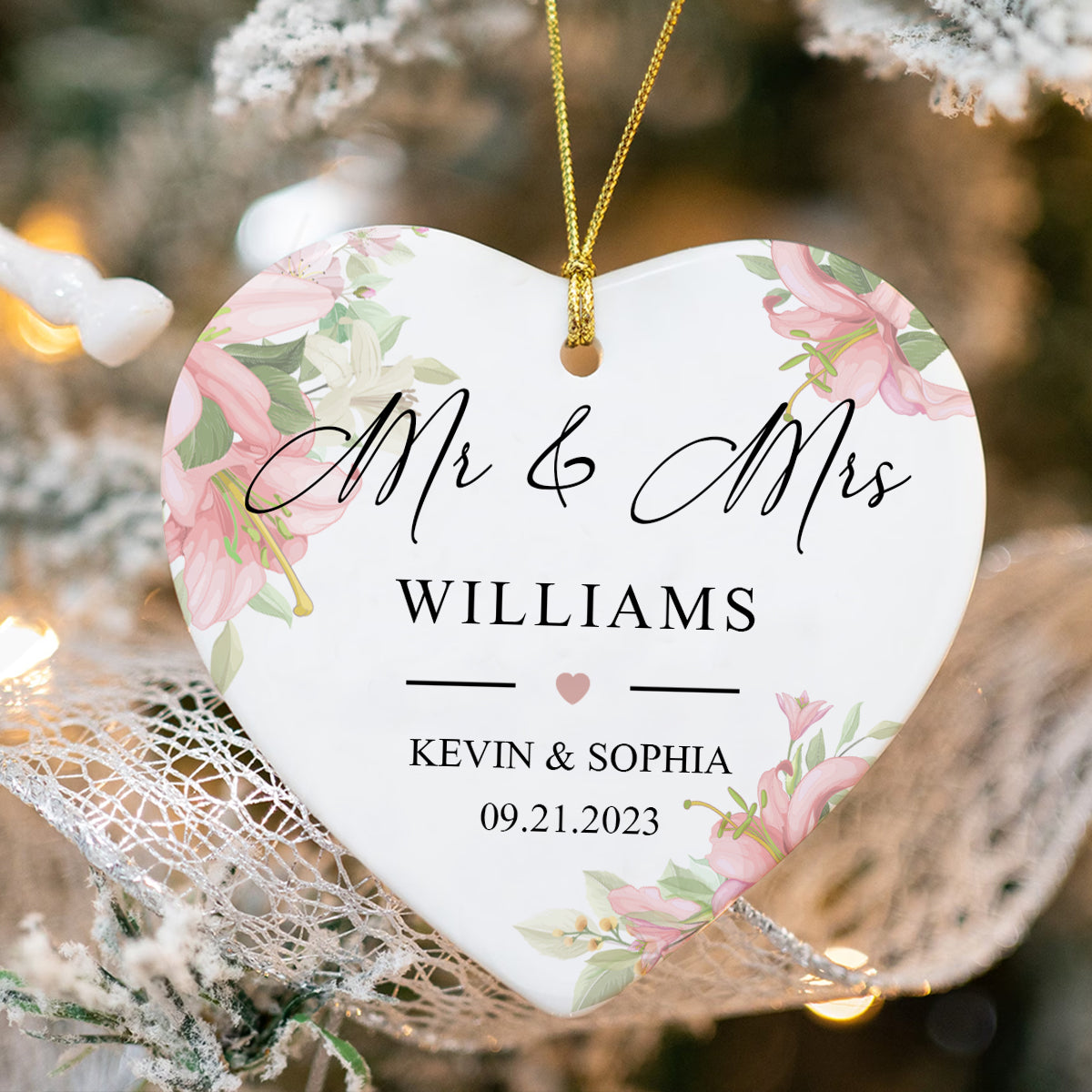 Heart Shaped Mr. & Mrs. - Personalized Ornament - Christmas Gift