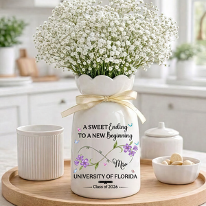 A Sweet Ending To A New Beginning  Class Of 2026 - Personalized Ribbon Tie Flower Vase