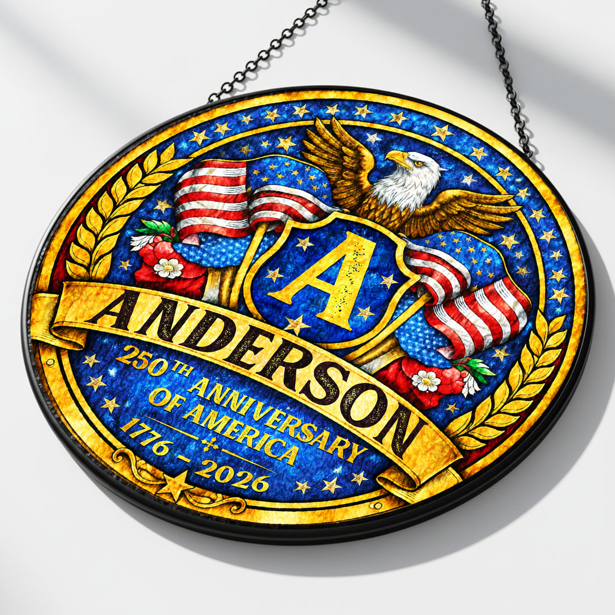 Personalized Eagle Crest Glass Suncatcher 250th Anniversary