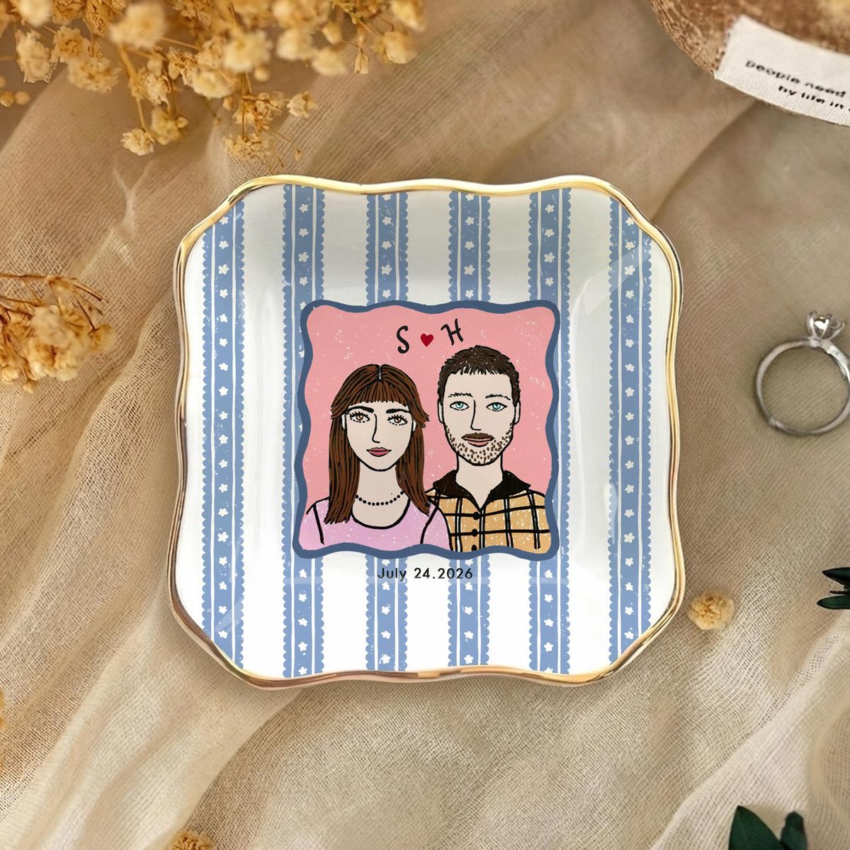 Custom Engagement Ring Dish, Personalized Proposal Portrait Ring Dish, Engaged Jewelry Tray, Trinket Tray for Couples, Engagement Gift