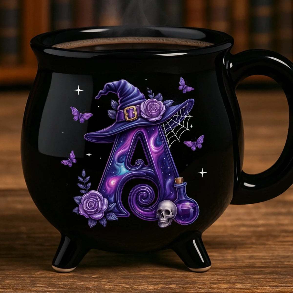 Alphabet Witchy Vibe - Personalized Halloween Black Ceramic Witch Mug - Halloween Gift For Family, Sisters, Friends, Siblings