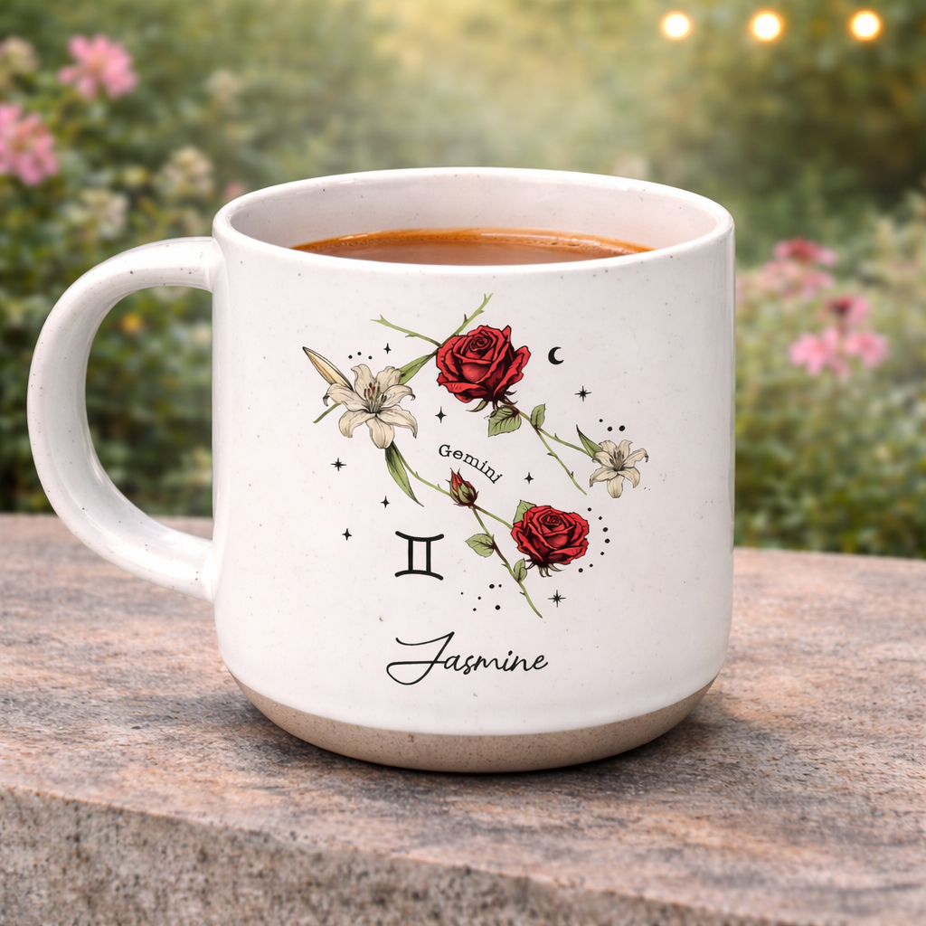 Zodiac Floral Star Constellation Birth Month Flower Personalized Pottery Mug, Best Friend Mug, Birthday Mug, Birth Signs, Star Signs