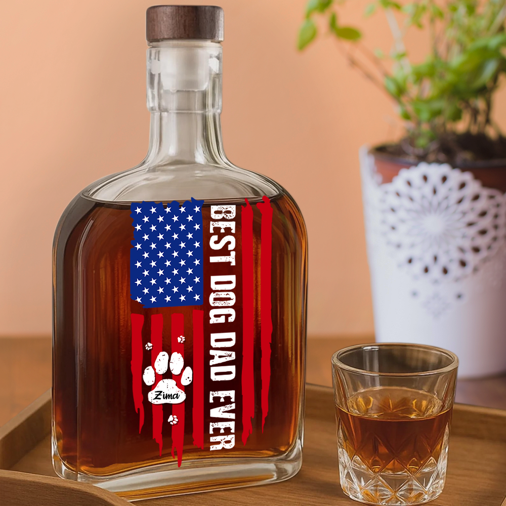 Best American Dog Dad Ever - Personalized Whiskey Bottle - Gift For Dog Lover, Dog Dad