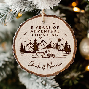 Custom Wood Anniversary Ornament, 5 Year of Adventure Counting Wooden Ornament, 5th Anniversary Christmas Ornament, Gift for Couples