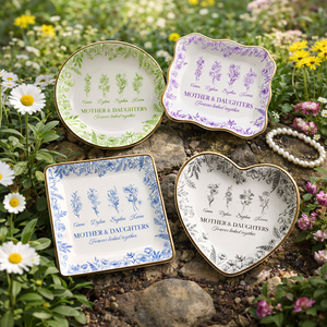 Personalized Mom Birth Flower Ring Dish, Custom Mother's Day Jewelry Dish, Mother & Daughters Birth Month Flower Keepsake