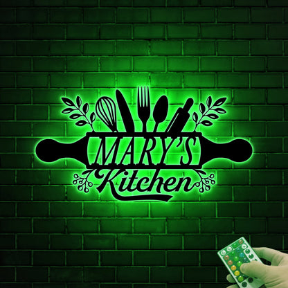Custom Metal Sign for Kitchen Led Light, Kitchen Name Sign, Gift for Mom Grandma, Kitchen Wall Decor, Mothers Day Gift, Chef Sign, Tools