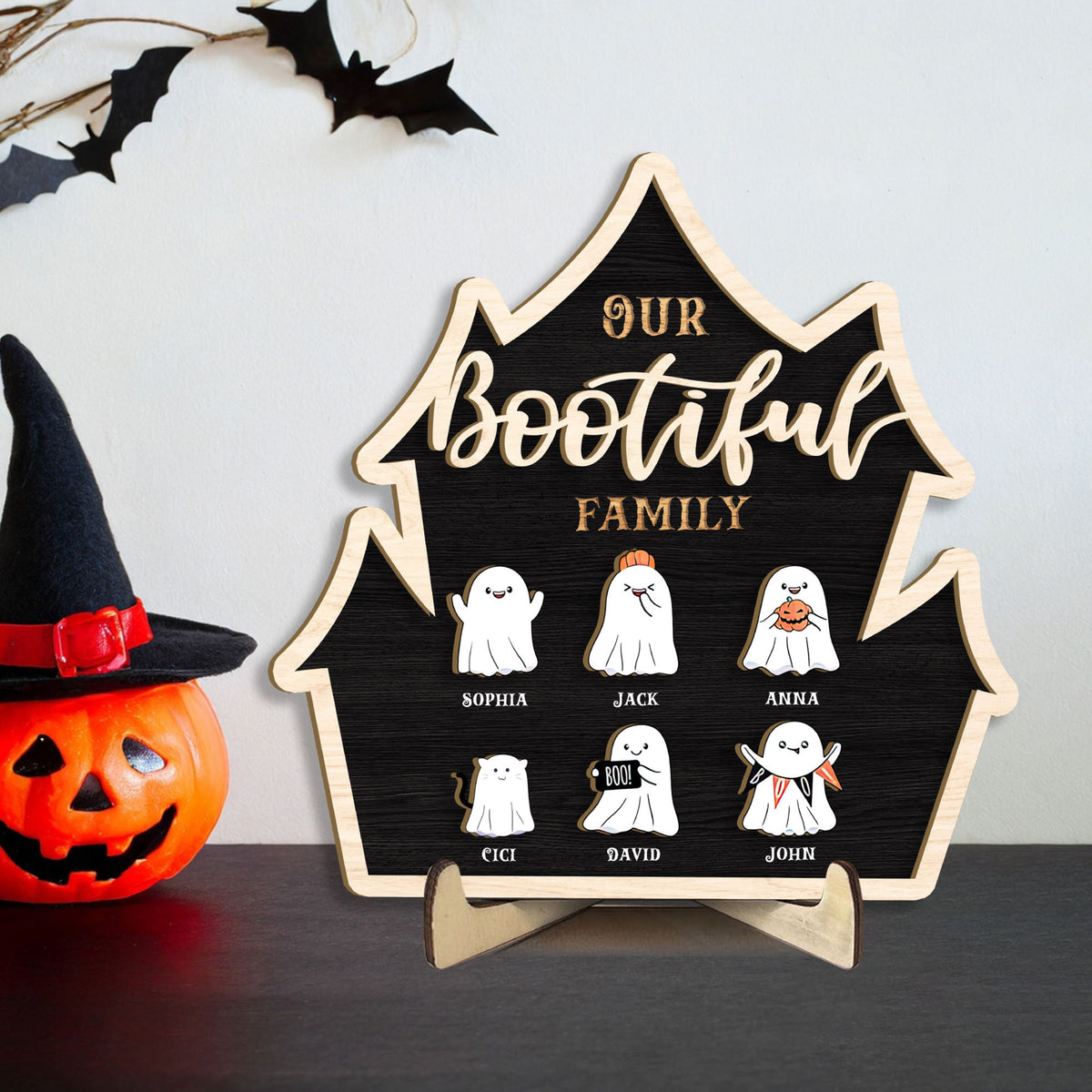 Our Bootiful Family - Personalized Wood Sign - Halloween Gift For Family