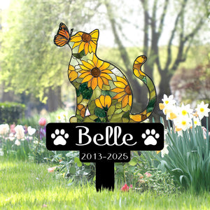 Custom Cat Sunflower Memorial Stake, Personalized Cat Grave Marker, Flat Cat Garden Stake, Pet Remembrance Sign, Cat Loss Sympathy Gift