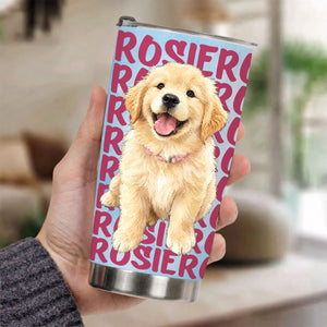 Custom Pet Portrait & Name Watercolor Style - Personalized Tumbler Cup