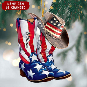 American Flag Horse Ornament, Personalized Christmas Decor For Horse Lovers