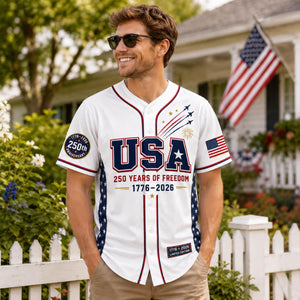 Personalized USA 250 Baseball Jersey, Custom Name America 1776 2026 Jersey, 250 Years of Freedom Patriotic Shirt, 4th of July Gift