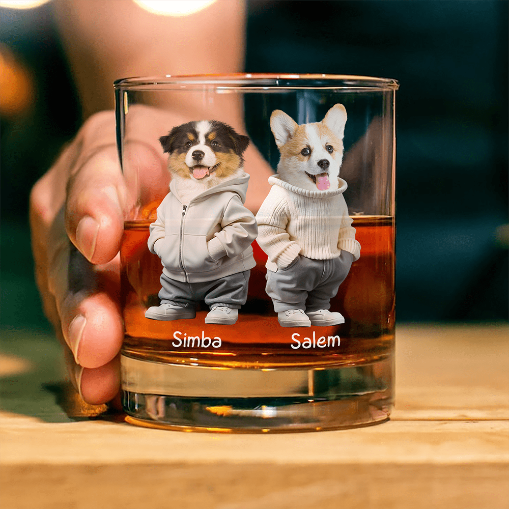 Custom Photo Cool Dog Cool Cat - Personalized Whiskey Glass - Gift For Dog Cat Pet Lover