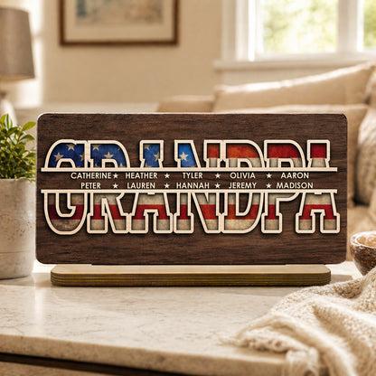 Dad America - Personalized Wood Plaque With Flat Base