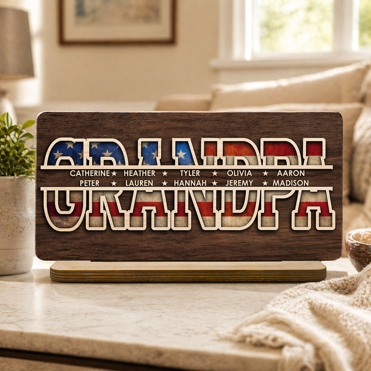 Dad America - Personalized Wood Plaque With Flat Base