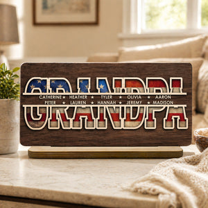Dad America - Personalized Wood Plaque With Flat Base