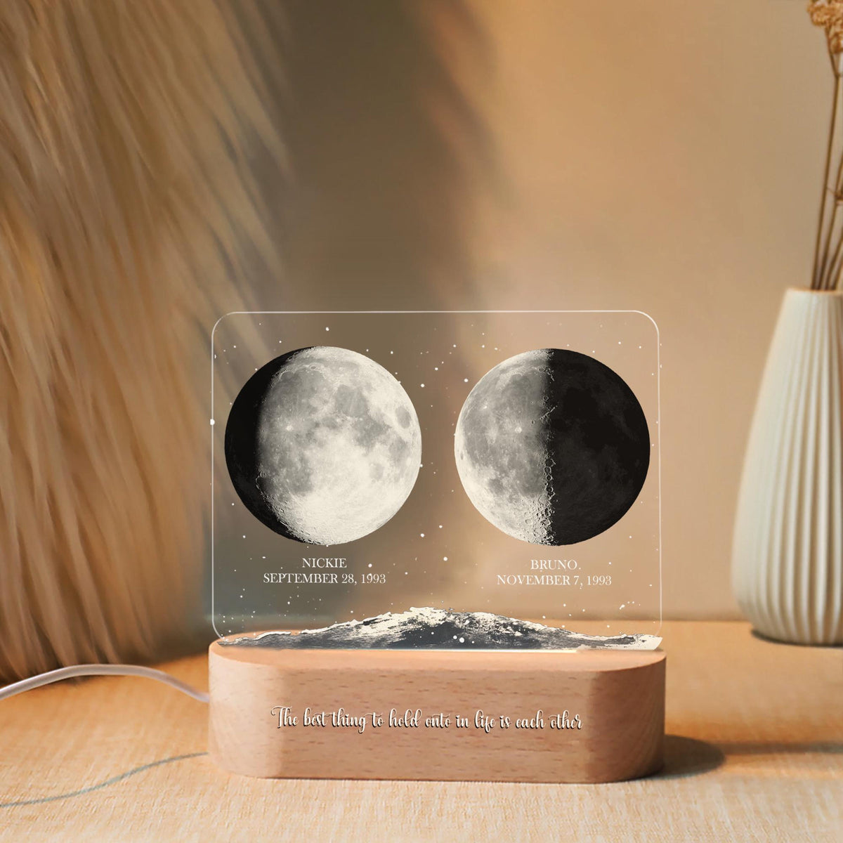 Personalized Moon Phases Couple Night Light, Custom Moon Phase, Anniversary Gift, Gift For Couple, Engagement Gifts, Married Couple Gift