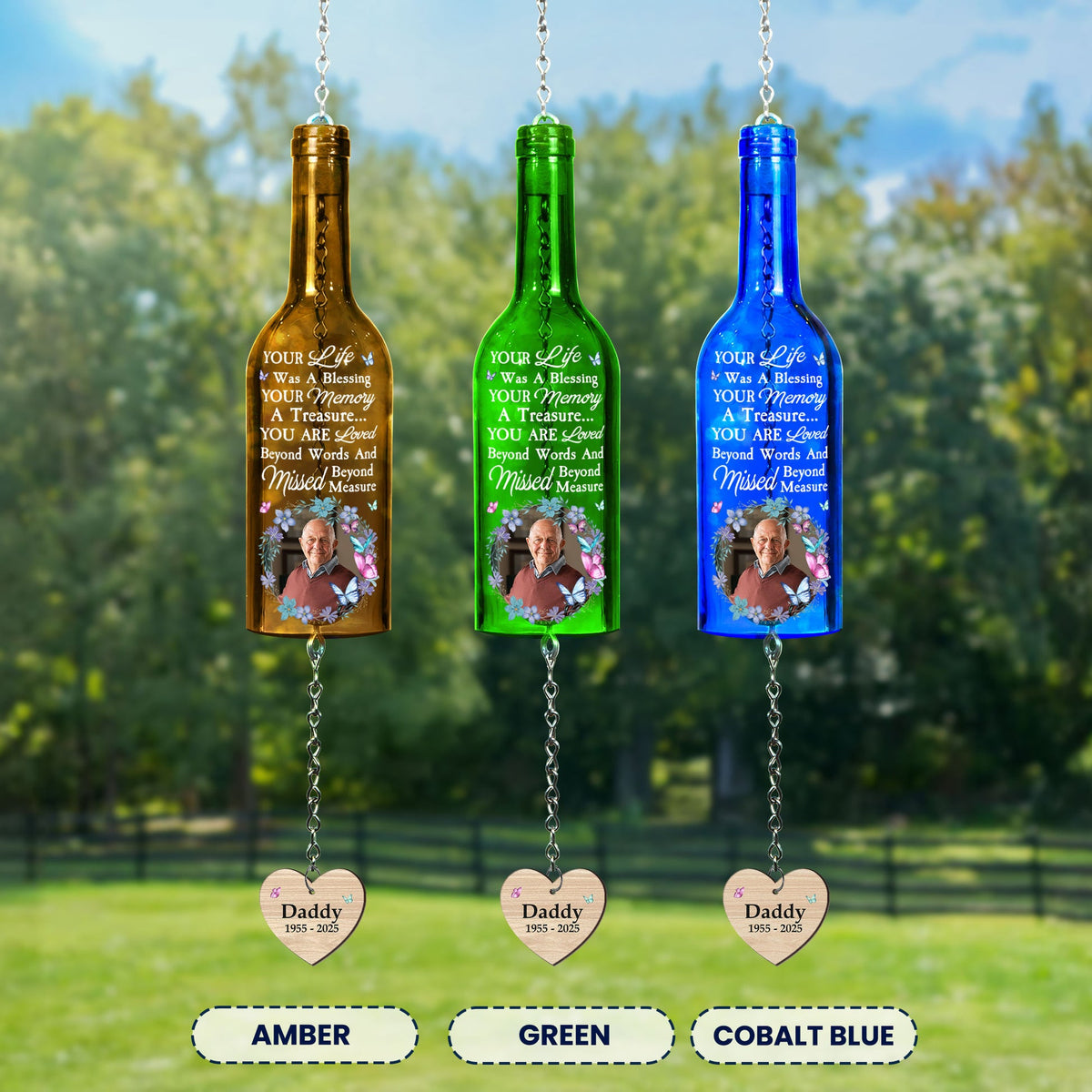 Your Life Was A Blessing - Personalized Wine Bottle Wind Chime - Memorial Gift