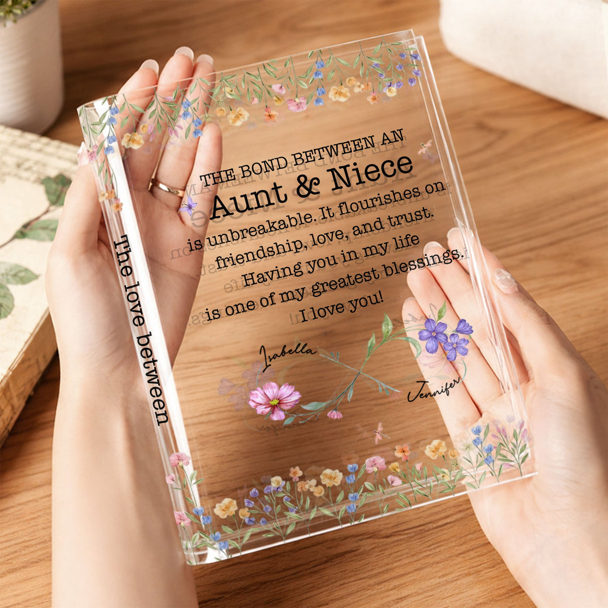 The Bond Between An Aunt & Niece, Personalized Acrylic Book Vase, Gift For Aunt, Mother's Day