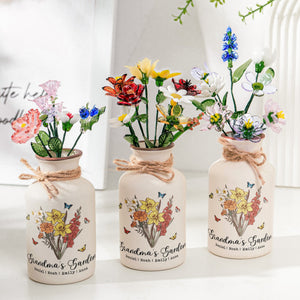 Mom Grandma's Garden Bouquet - Personalized Ceramic Vase - Gift For Mom, Grandma, Mother's Day Gift