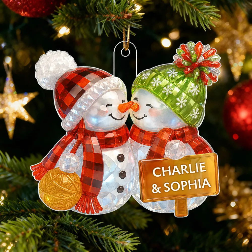 3D Crystal Effect Kissing Snowman - Personalized Acrylic Ornament - Christmas Gift For Couple