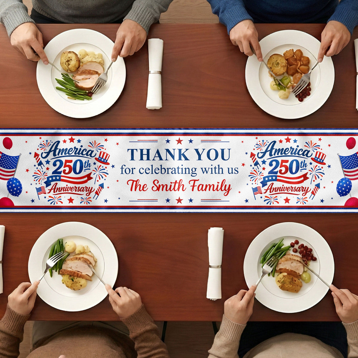 America 250th Anniversary Thank You For Celebrating With Us - Personalized Table Runner - 4th Of July Gift For Family, 250th Home Decoration