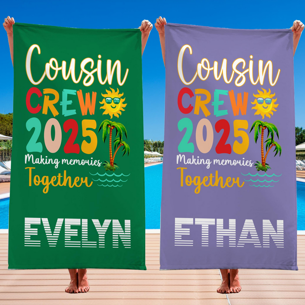 Custom Cousin Crew Beach Towel, Matching Cousin Trip Gift, Family Reunion Gift, Cousin Vacation Unique Gift, Kids Birthday Pool Party Gift