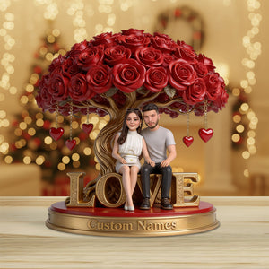 Love Rose Tree Custom Couple Photo - Personalized Shaped Acrylic Plaque - Anniversary Gift For Couple